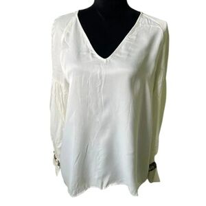 Zara Women’s White Sequin Cuff Long Sleeve Blouse Medium